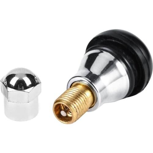 Set Of 4 New Black Car Motorcycle Chrome Alloy Tubeless Rubber Wheel Tire Valve Stems Complete TR412ac Chrome Caps