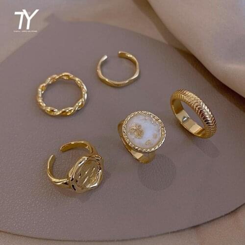 European and American Metal Gold Five Piece Combination Set Rings For Woman Fashion Jewelry Luxury Party Girls Unusual Ring