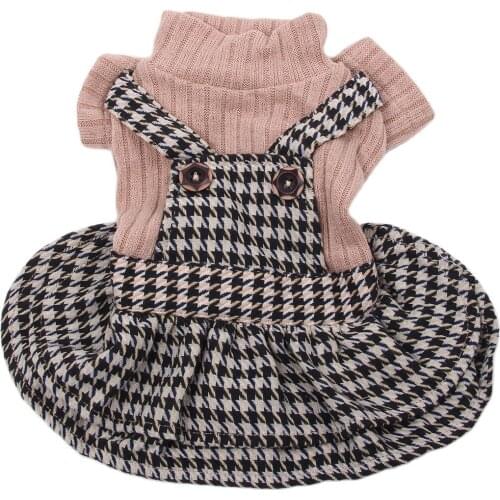 Boy/Girl Dog Cat Dress Sweater Strap Houndstooth Design Pet Hoodie Autumn/Winter Clothing Apparel For Dogs Cats 5 Sizes