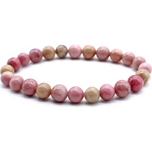 Natural Chakra Bracelets for Women Polished Stone Beads Bracelet Femme Jewelry Rhodochrosite Elastic Bangle for Friendship Gifts