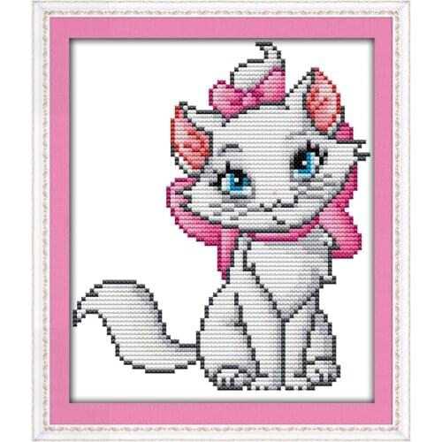 Pink cat(1) cross stitch kit cartoon 14ct 11ct count print canvas stitches embroidery DIY handmade needlework plus