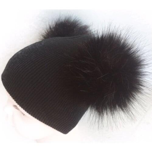 Earflap cap childrens winter infant newborn baby kids faux fur wool hat beanie with two double pom pom for boys and girl 0-40Y