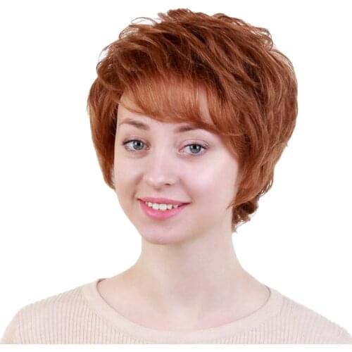 Chic Short Wigs For Elegant Women Real Human Hair & Bangs Layered Wig