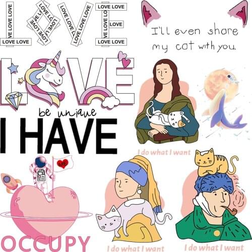 Unicorn Patches For Clothes Letter Heart DIY For Thermo Stickers T-Shirt Washable Heat Transfer Girl Cat Iron On Transfer Badge