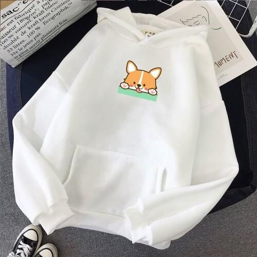 Autumn Kawaii Sweatshirt Corgi Dog Print Women Hoodies Funny Cartoon Long Sleeve Pullover Female Korean Streetwear Poleron Mujer