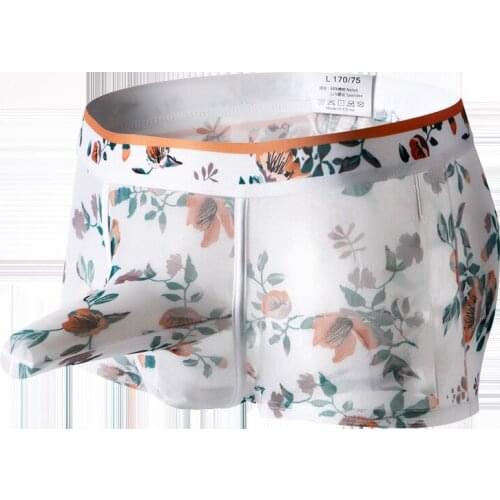 Man Sexy Mesh Ice Silk Boxers Shorts Funny Panties Male Gay Penis Pouch Jockstrap Bulge Nylon Underwear Men Shorts