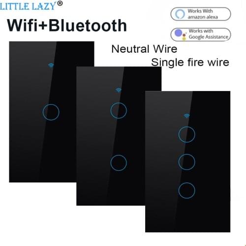 Smart Wifi Touch Switch Smart Home 1/2/3 Gang US Light Switch Support Alexa Tuya App Remote Control Neutral wire /Single fire
