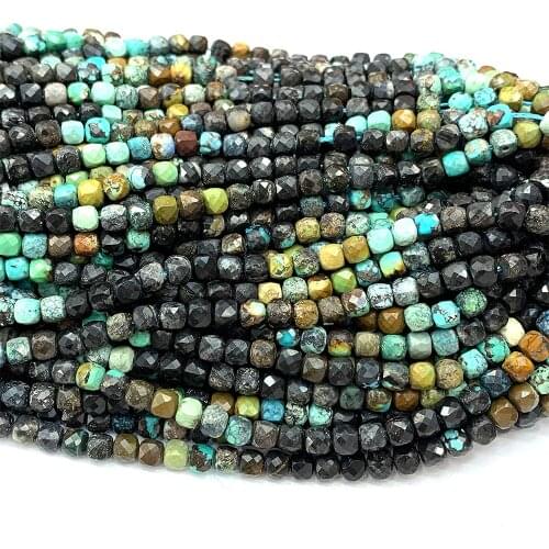 Veemake Turquoise Natural Necklace Bracelets Earrings Ring DIY Faceted Irregular Cube Womens Small Beads For Jewelry Making