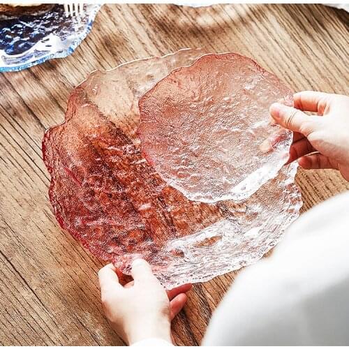 Japanese Style Glass Plates Ice Blue Nordic for Dinner Fruit Snacks Tray Trinket Dish Tea Cup Mat Pad Teapot Trivets