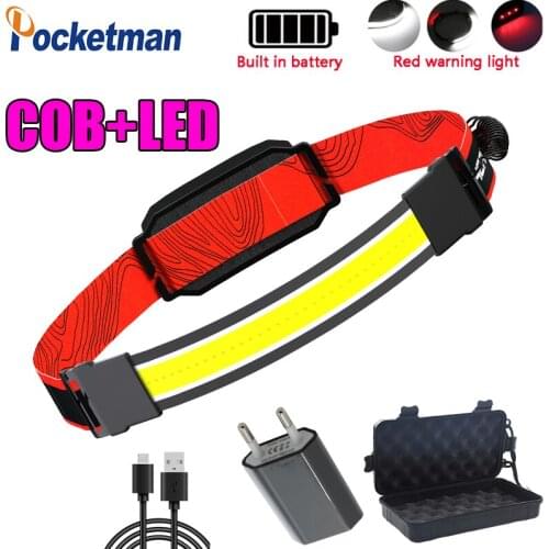 30000LM COB LED Headlights With Built-in Battery USB Rechargeable Headlamp Waterproof Lamp White and Red Light for Camping Lamp