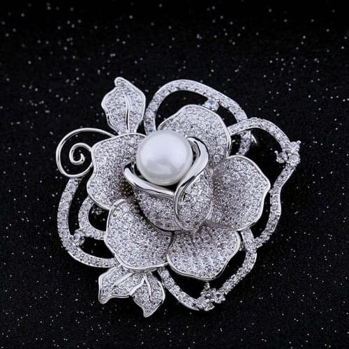 Red Trees Brand Flower Brooch For Woman Coat Accessories High Quality Luxury Cubic Zirconia Brooches Pins Jewelry