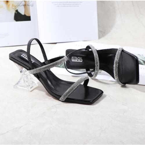 Kalsooni 2021 New SummerOne line rhinestone womens sandals sexy thick heel comfortable sandals and slippers