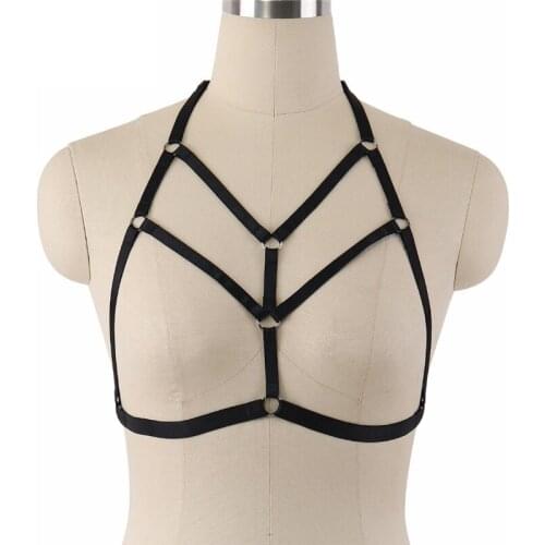 Elastic Bondage Harness Bra Fetish Wear Body Harness Cage Bra Adjustable Open Chest Neck Around Crop Top Harness Underwear O0251
