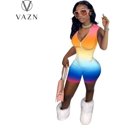 VAZN 2021 European and American Summer Womens Sexy Tight Sleeveless Multi-Color Fashion Casual Jumpsuit