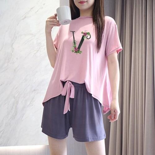 Graphic Letter Ladies Suit Trend Korean Loose Sportswear Set Spring and Summer Tee Shorts Plus Size Women Two-piece Suit