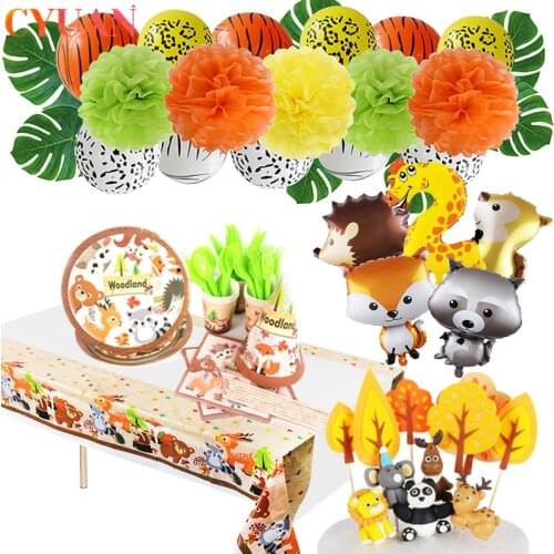 Animal Woodland Happy Birthday Party Decorations Kids Jungle Safari Party Supplies 1st Birthday Girl Boy Party Baby Shower