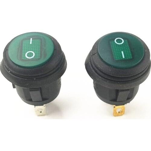 1Pcs 3 Pins ON/OFF SPST Rocker Switch Waterproof Car Boat Green LED Light Round 12V