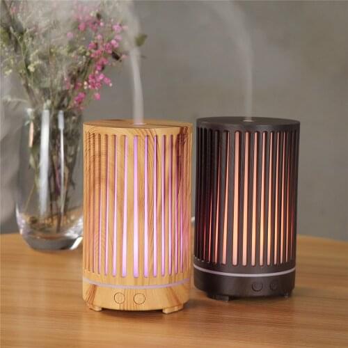 200ml ultrasonic cylindrical 7-color LED lamp aromatherapy essential oil diffuser, striped hollow fresh air humidifier