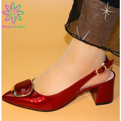 2019 Wine Color African Women Shoes Without Bag Popular In Nigerian To Match Italian shoes Fashion Design Comfortable Heels