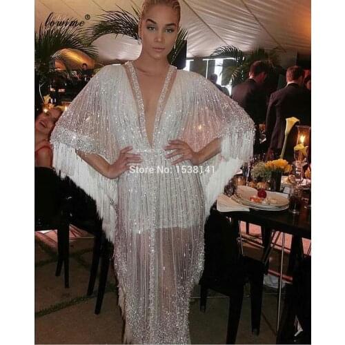 High Fashion Beading Evening Dresses 2020 Handmade Sewing Evening Gowns Sexy Celebrity Dresses See Through Robe De Soiree