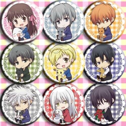 9pcs/1lot Anime Fruits Basket Honda Tooru Soma Kyo Soma Yuki Soma Shigure Figure 4817 Badges Round Brooch Pin Gifts Kids Toy
