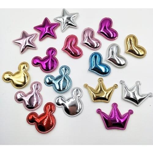 20pcs Shiny PU Heart/Crown/Cat head/Star Shape Padded Felt appliques for decoration DIY hair accessories