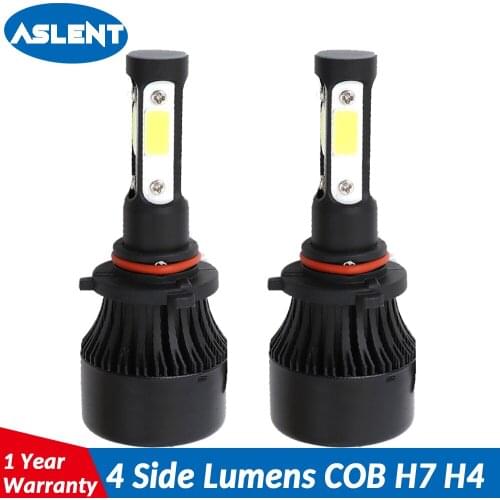ASLENT New 4 Side Lumens COB 100W 12000lm H4 H7 H11 9005 9006 9007 9004 9012 Car LED Headlight Bulbs Auto Led Headlamp Light 12v