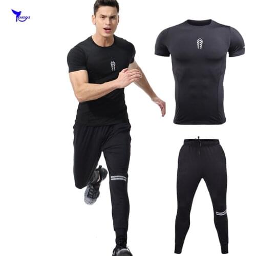 2019 Quick Dry Compression Mens Sport Suit 2PCS Dry Fit Running Set Jogging Training Gym Fitness Tracksuit Breathable Sportswear