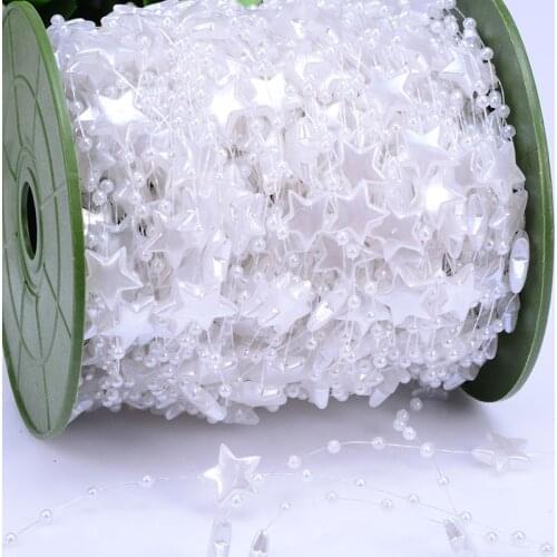 60 Meters 14mm Stars Artificial Pearl Beads Chain Garland Bridal Wedding Party Bouquet Decorations Birthday Festival Ornaments