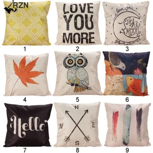 Cushion Cover Red Maple Leaves Owl Moon Fish and Bird Pillow Case Almofada for Sofa Luxury Cojines Free Shipping