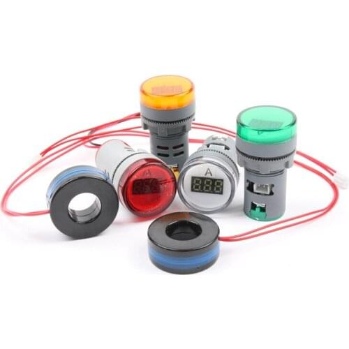 220V AC 22mm Digital Display Ampermeter Monitor Current Indicator Signal Light Ammeter Tester Measuring 0-100A Ampere Meter