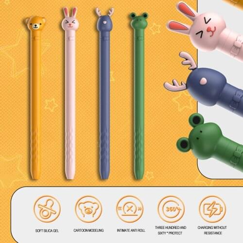 Colorful Soft Compatible Pencil Case Silicone Shockproof Cartoon Cute Animals Pencil Cover Case for Apple Pencil 1