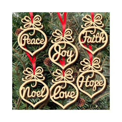 6Pc Merry Christmas Decorations For Home Wooden Hollow Ornament Christmas Tree Hanging Pendant Decoration Xmas Decor