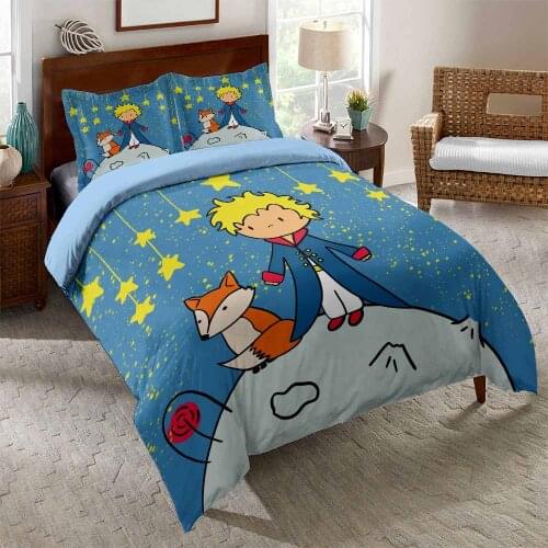 Kids Bedding Set Cartoon Little Prince Duvet Cover Pillowcases Fox Star Sky Quilt Cover Blue Fairy Tale Comforter Single Double