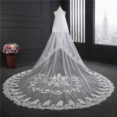 3.5*3Meter Cathedral Wedding Veils Long Lace Hem Bridal Veil with Comb Wedding Accessories Bride Mantilla Women Veil