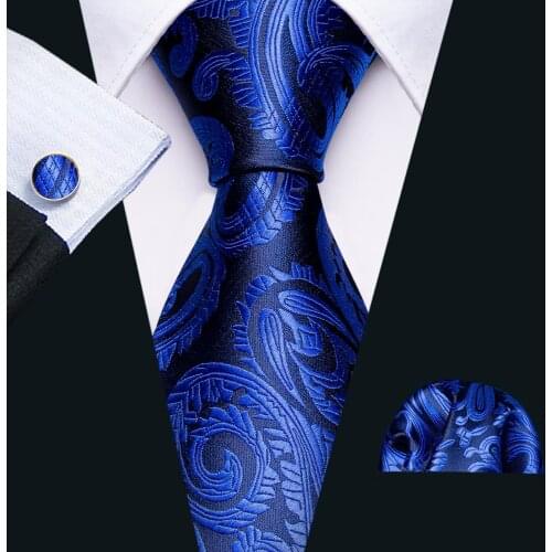 Fashion Blue Silk Necktie Jacquard Woven Floral Ties For Men Tie Handkerchief cufflink set Barry.Wang Fashion Designer FA-5275
