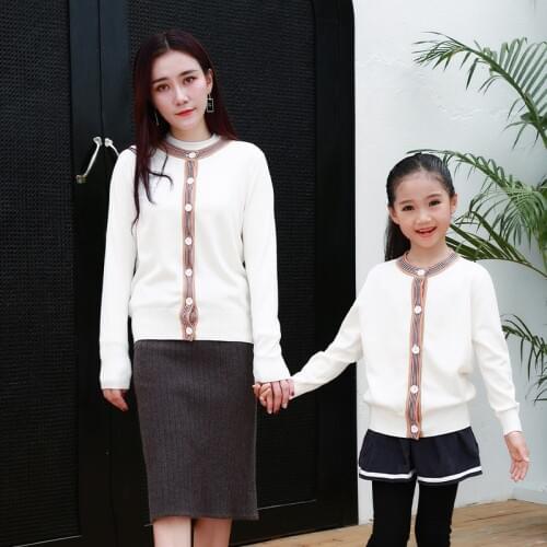Qiu Dong Big New Fashion Joker Stripe Leisure Hot Style Small Cardigan Parent-child Family Pack