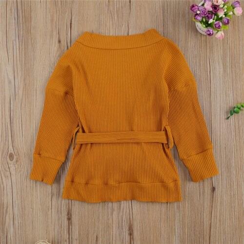 Toddler Girls Classic Cardigans, Off Shoulder Long Sleeve Lace up Waist Belt Combed Cotton Knit Sweater Jacket Top Spring Summer