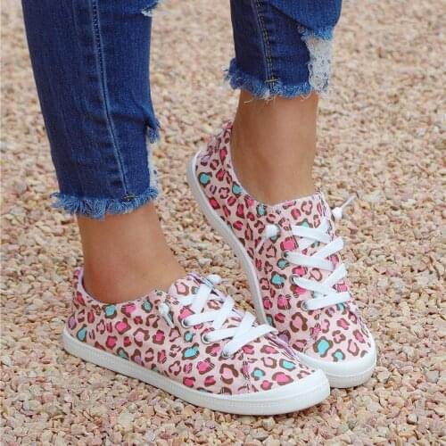 Leopard Flat Lace-up Comfortable Cotton Shoes Sneakers 2021 New Casual Round-toe Soft-soled Breathable Walking Vulcanized Shoes