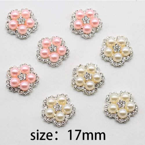 Hot sale 10pcs plum-shaped alloy shiny rhinestone pink pearl gift box invitation card clothing decoration jewelry accessories