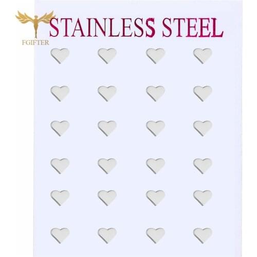 Minimalist Womens Mens Heart-shaped Stud Earrings Fashion Lovers Couple Accessories Stainless Steel Jewelry Wholesale 12 Pairs