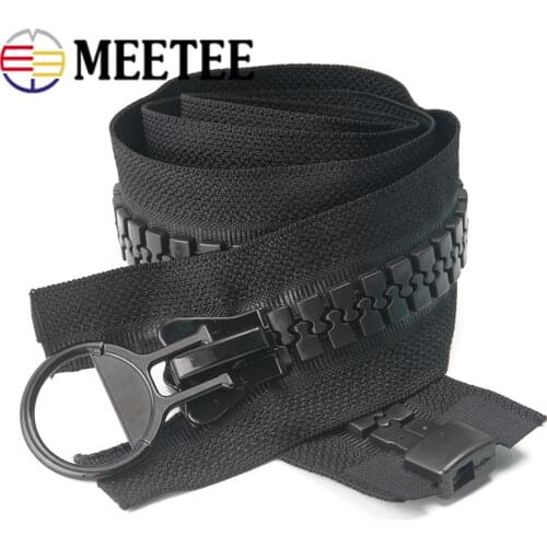 Meetee 20# 60/75/80/100/150/200CM Extra Large Resin Zippers White&black Open-end for Down Jacket Coat Pocket Zipper Slider AP547