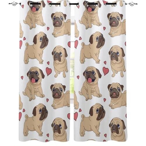 Pug Cute Heart Dog Cartoon Design Curtain for Living Room Bedroom Curtain Window Treatment Blinds Drapes Kids Room Curtains
