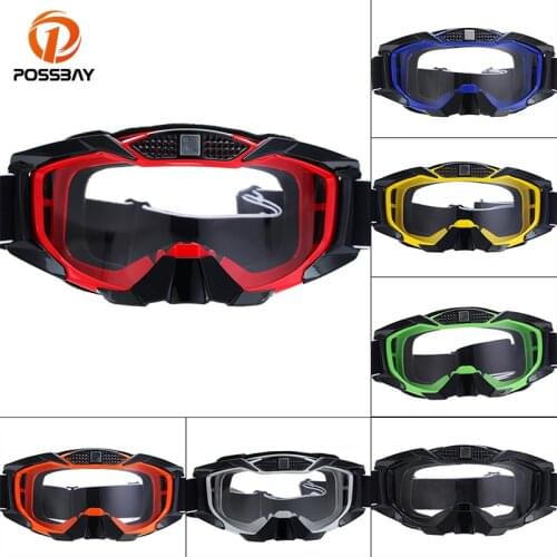 POSSBAY Motorcycle Goggles Snowboard Skiing Eyewear Glasses Fashion Ski Skate Googles Cafe Racer 7Colors Transparent Lens