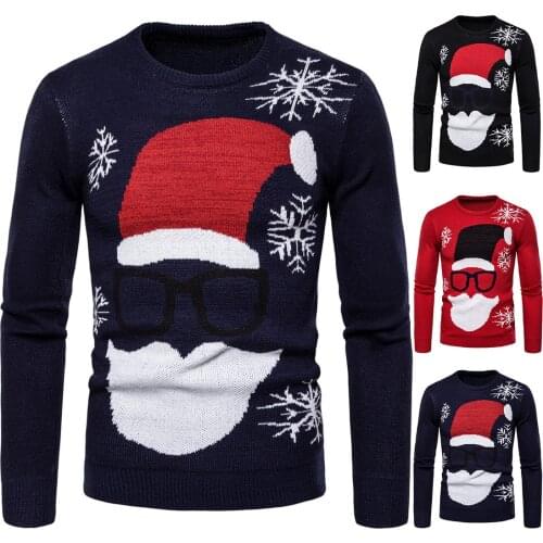 Christmas Sweater Mens O-Neck Printing Santa Claus Xmas Pullover Casual Warm Pull Sweater Winter Ribbed Hem Sweaters Men
