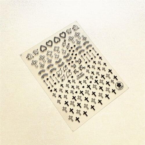 CB-086 Cross cupid arrow Black and white gold and silver 3D Back glue Nail Art Stickers Decals Sliders Nail ornament decoration