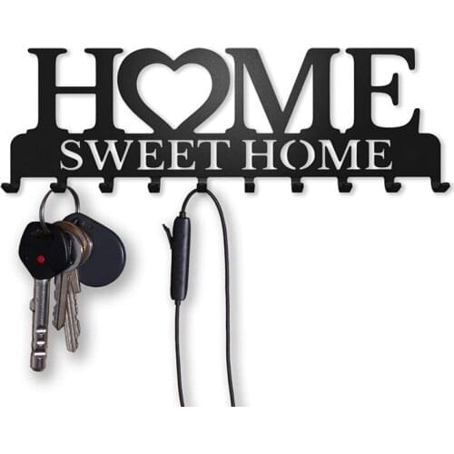 Wall Mounted Iron Key Holder Metal 10 Hooks Organizer for Hanging Clothing Car Keys Coat Kitchen Wall Home Decorative Key Rack