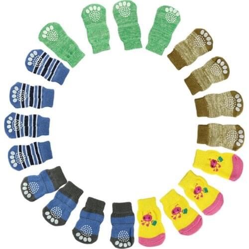 Lovely Fashion Pets Dogs Socks 4Pcs Cute Puppy Dogs Pet Knits Socks Anti Slip Bottom Winter Dog Socks Paw Protector Accessories