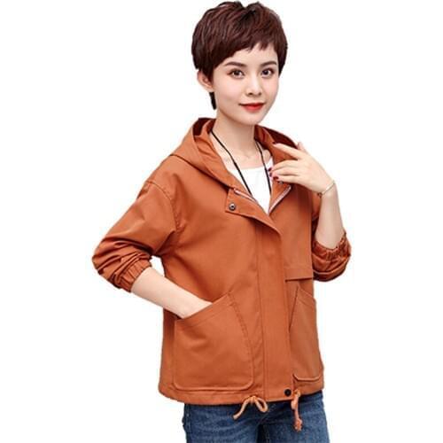 2020 Autumn New Womens Coat Hooded Jacket Female Windbreaker Long Sleeve Pocket Zipper Jackets Outerwear Plus Size 5XL E5