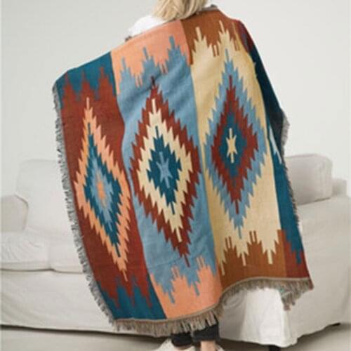 Ethnic Style Geometric Pattern Blanket Home Tapestry Knitted Throw Carpet Living Room Sofa Decorative Cloth Prismatic Pattern